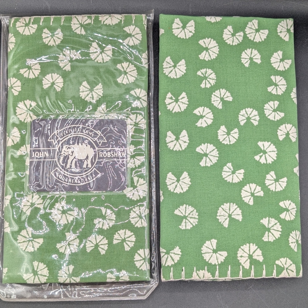 New PAIR John Robshaw Cotton Linen 20" Pillow Shams Green Leaf Flower Print
